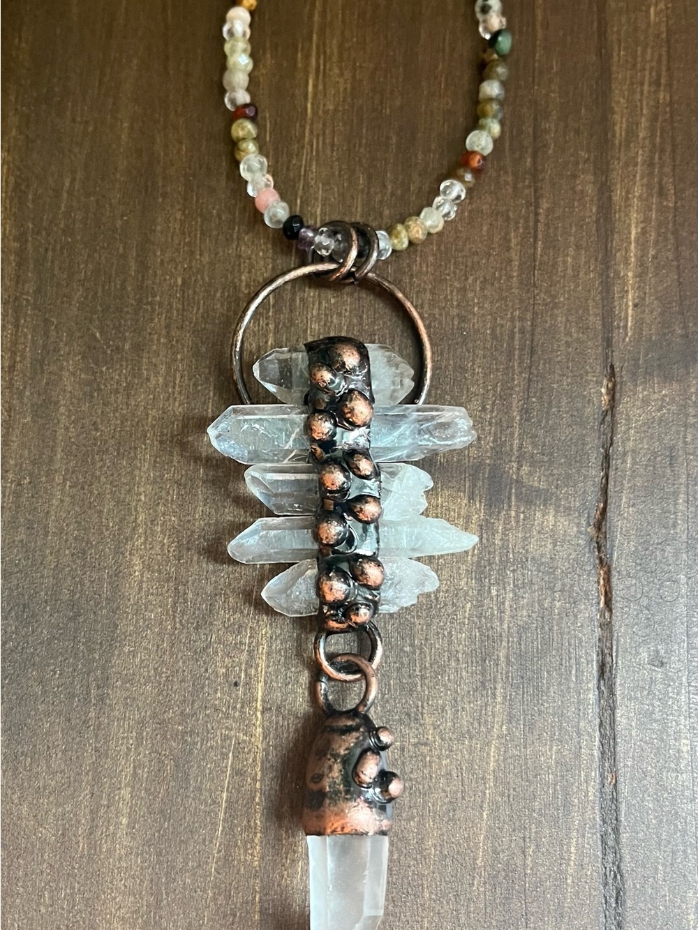Handcrafted Clear Quartz and Copper Pendant Necklace - Women Jewelry